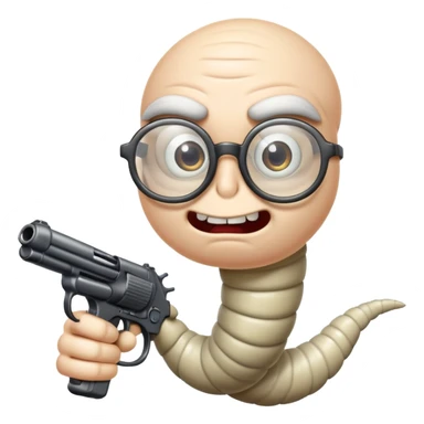 Worm with glasses holding gun looking mad sticker