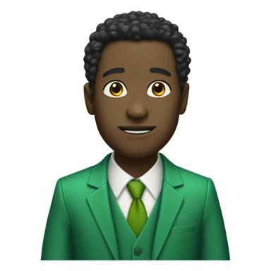 Black man wearing a green suit with hair that look like the letter v sticker