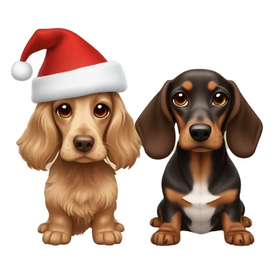 beige cocker spaniel and dark brown dachshund in christmas hats sticker