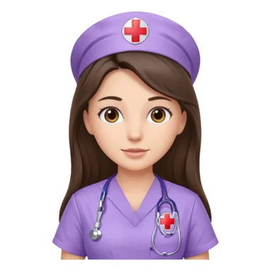 pretty brunette nurse with long hair in lilac scrubs sticker