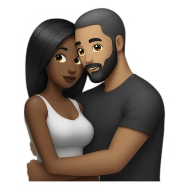 White man with very short black hair and a black beard cuddling a black curvy woman with long black straight hair sticker