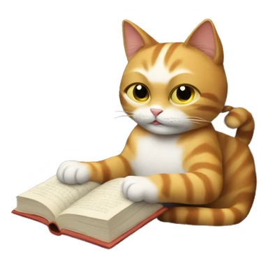 The cat is lying on the couch and reading a book sticker