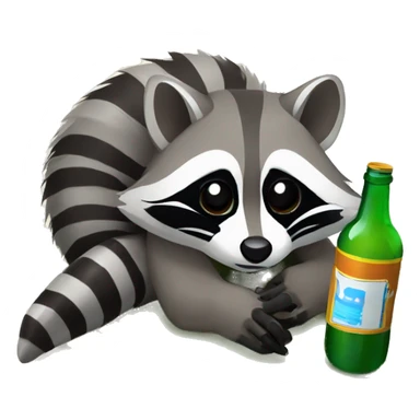 drunk raccoon lying on the ground drinking from a bottle sticker
