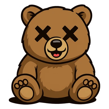 Overlay cartoon X's on the eyes in the exact same style and position as the deer image, referencing the deer for the X style. Keep everything else 100% identical—pose, style, lighting, and details. Make the background transparent. sticker