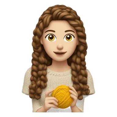Caucasian woman with long brown hair, crocheting sticker