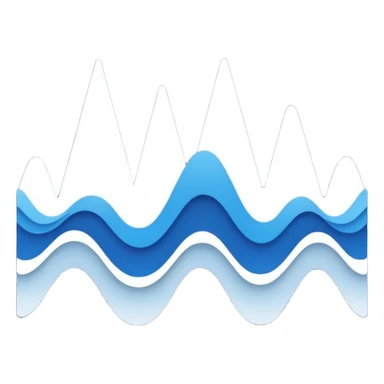 logo on white background showing a waveform morphing into text. Clean blue and white geometric sticker