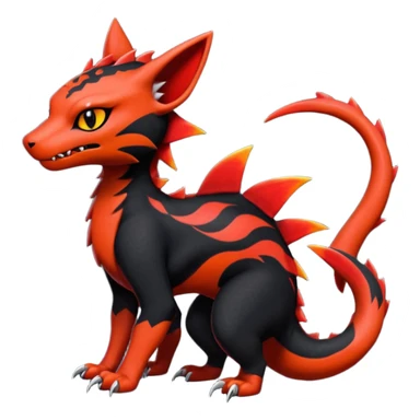 Cherry-Red and Jet-Black Fierce Fiery Mohawked Gothic Salandit-Litten-Torracat-hybrid-creature (full body) sticker