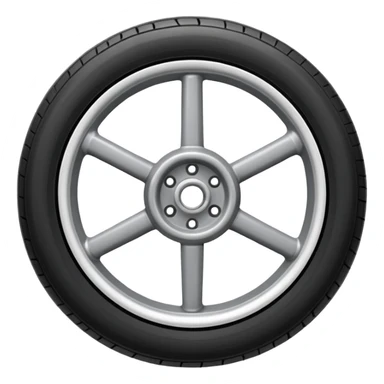 Front-view realistic wheel, perfectly symmetrical, 5–8 short evenly spaced spokes, thick wide outer rubber rim, heavy solid look, centered. sticker