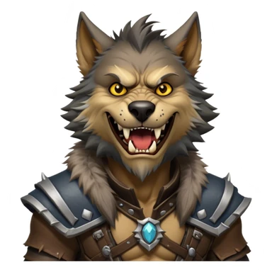 Cinematic Realistic WoW Worgen Portrait, head tilted dramatically with an exaggeratedly amused expression, blending ferocious beastliness with a touch of unexpected humor. His rugged fur, tanned skin, and worn leather garments are rendered with meticulous detail and dynamic lighting, high shine, dramatic yet whimsical, capturing the essence of a worgen whose epic might is tempered by a playful, irreverent charm. sticker