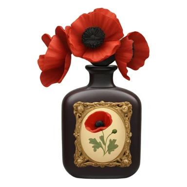 Dark red vintage French style perfume bottle with red poppies
 sticker