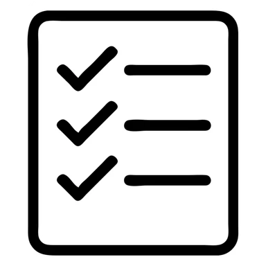 minimalistic bold black-and-white icon of a bold rectangle with three checkmarks and horizontal lines, clean geometric lines, inspired by Netflix UI, square, flat, no gradients, vector style, suitable for dark and light mode sticker