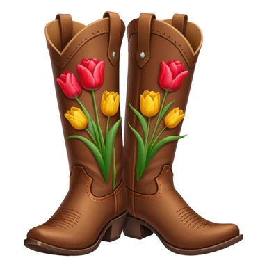 Brown cowgirl boots with tulips on them sticker