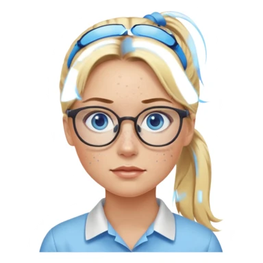 Just a head, blonde hair with lowlights in a ponytail, blue eyes, some freckles, a little older female ready to get some tasks done at work, no body and just one pony high on the back of the head sticker