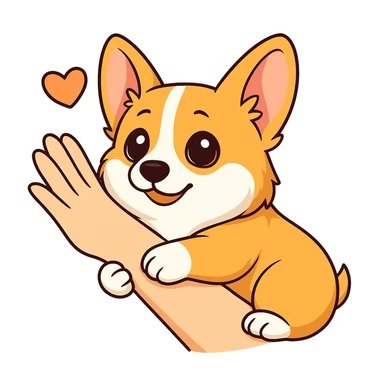 изобразить моего корги, сохранив внешность и телосложение в позе и эмоции как на первом референсе sticker