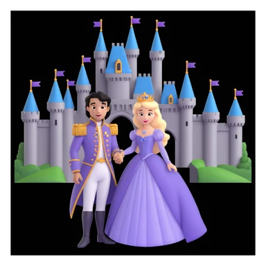 prince and princess Disney dress close up photo in castle background sticker