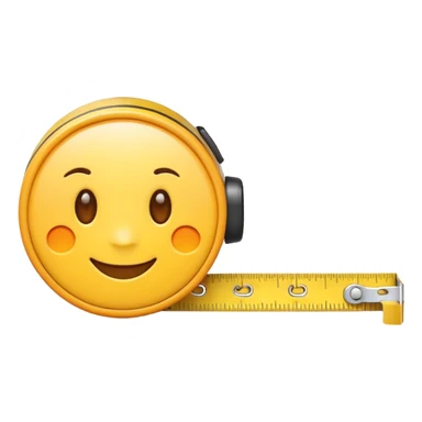 Cute emoji-style measuring tape roll, yellow color with orange highlights, soft edges, small eyes and smile for fun cartoon effect, simple emoji icon style. sticker