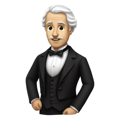 19th century white writer in a black tuxedo with a bow tie sticker