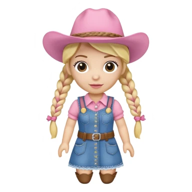 A soft plush cowgirl doll with a pink hat and blonde braids sticker