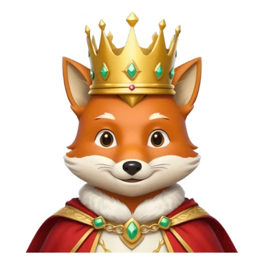fox king portrait, head and shoulders only, elegant golden crown, noble cloak collar, clever confident smile, fantasy kingdom vibe, 3D cartoon, mobile game icon style, clean background, no text, no watermark
 sticker