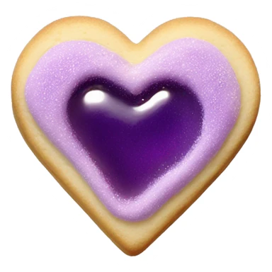 Realistic shortbread cookie in the shape of a heart with purple jelly middle filling and sprinkled powder sugar on top. sticker