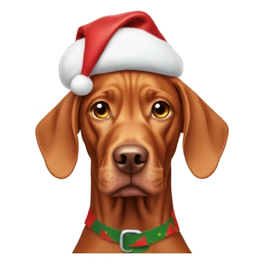 Vizsla wearing Xmas hat with wide eyes and drooling  sticker