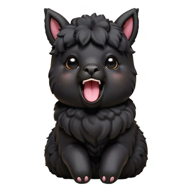 Cinematic Cute Yawning Black Alpaca Portrait Emoji, Head tilted slightly with a dramatic, wide-open yawn, showcasing a soft, plush jet-black fleece with gently drooping ears, round dark eyes barely open in drowsy contentment, Simplified yet irresistibly adorable features, highly detailed, glowing with a soft, cozy glow, high shine, relaxed yet expressive, stylized with a touch of whimsy, bright and endearing, soft glowing outline, capturing the essence of a sleepy yet affectionate alpaca, so drowsy it feels like it could stretch out of the screen and curl up for a nap! sticker
