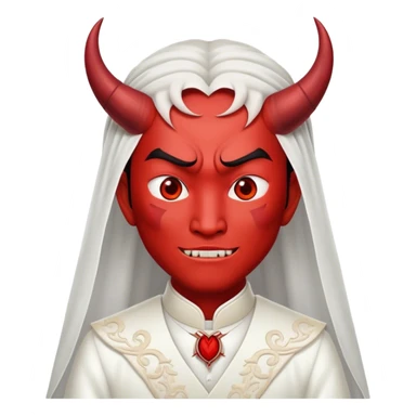 an asian male bride with the face of devil in wedding dress sticker
