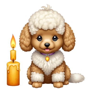 cute toy poodle with a candle sticker
