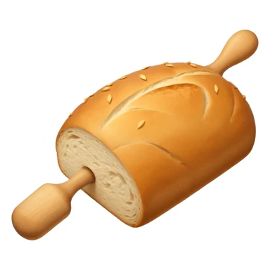 Baking humanless avatar in clean vibrant style illustration. Fresh bread and rolling pin, warm golden tones, simple shapes, flat design, high contrast, cozy and friendly. sticker