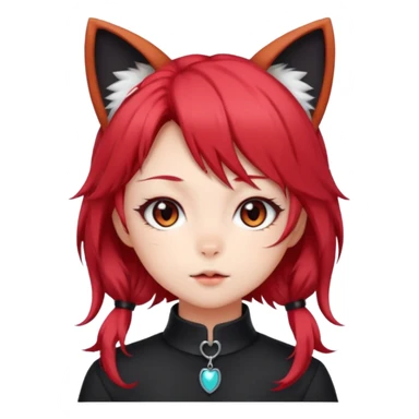 cute anime cat-girl with cat ears, red blowing hair sticker