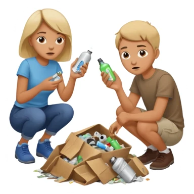 a girl and boy frantically digging through trash looking for vapes sticker