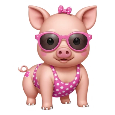 cute pig wearing  star-shaped sunglasses and polka dot bathing suit on all fours  sticker