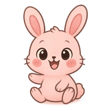 a cute pink bunny, original design, big eyes, blushing cheeks, joyful sticker