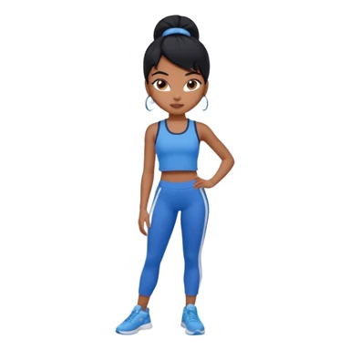 a pretty bratz tan girl who is skinny, hair color is black. wearing blue gym clothes.  sticker