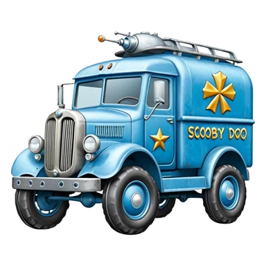 The Flintstones shiny crushed iced-blue frozen Scooby Doo 1915 Lightning Bug busters liquidator’s antique long-wheelbase snub-nose off-road moving truck  sticker