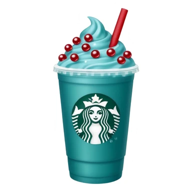 Teal-blue colored Starbucks drink with red boba pearls  sticker