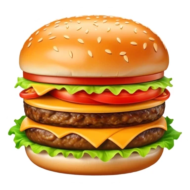 Cinematic Realistic Cheeseburger Dish Emoji, showcasing a juicy burger layered with cheese, lettuce, and tomato on a toasted bun rendered with lifelike detail and vibrant, inviting lighting. sticker