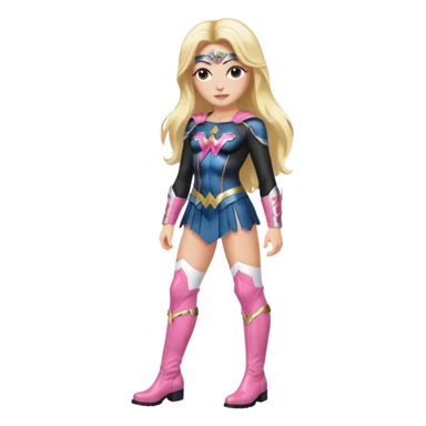 Wonderwoman, long blond hair with pink highlights, black-pink leather outfit, white knee high boots sticker