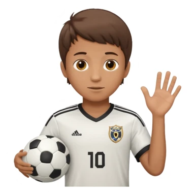a boy having a soccer ball next to his hand wearing a soccer jersey
 sticker
