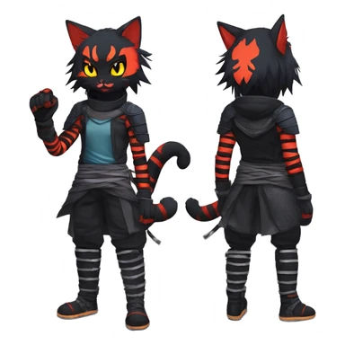 Edgy Emo Anthro Samurai cool pretty dark Litten-Pokémon-cat-fursona-animal techwear Bandages gloves socks sticker