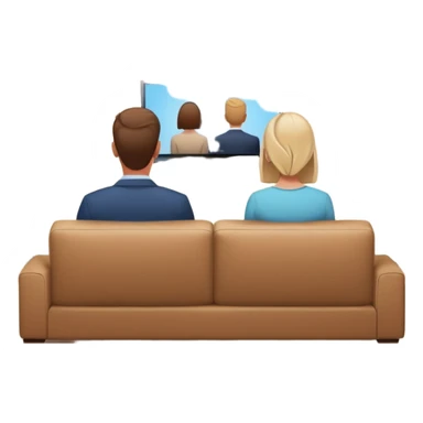 A man and a women photographed from behind, sitting on a sofa and watching the news on TV on a modern flat screen. The setting is a living room. sticker