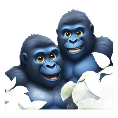 Two joyful blue fluffy gorilla brothers playing in a blueberry bush sticker
