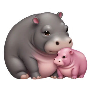 Pygmy brown and pink hippo and her mom cuddling  sticker