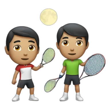 Asian man and Mexican man playing tennis under the moonlight sticker
