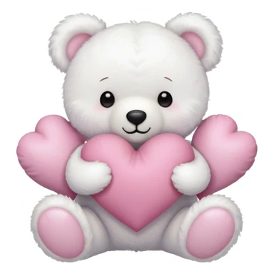 "A fluffy white teddy bear holding a heart-shaped pillow, adorned with a pink bow, dreamy aesthetic."
 sticker