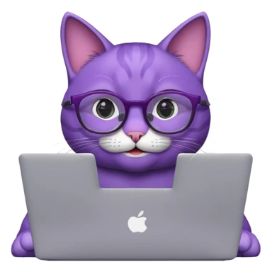 smart purple cat smiling in glasses with laptop sticker