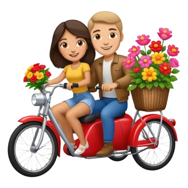 Latina girl with russian man riding a two seater bike with flowers  sticker