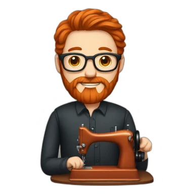 Red smooth haired man with beard and glasses hand sewing a saddle sticker