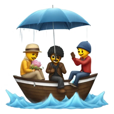 4 friends with umbrella playing with a ship in the rain sticker