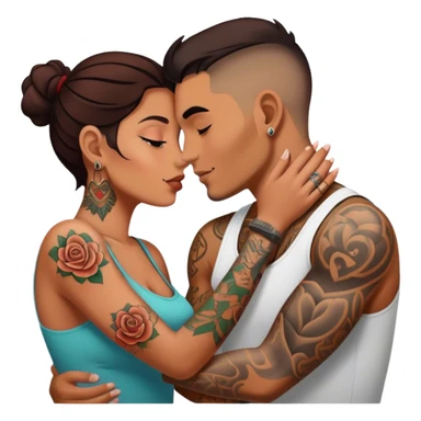 intimate moment between lovers, JetSetFly , photo Realistic Couple with tattoos , Tefi Valenzuela sticker